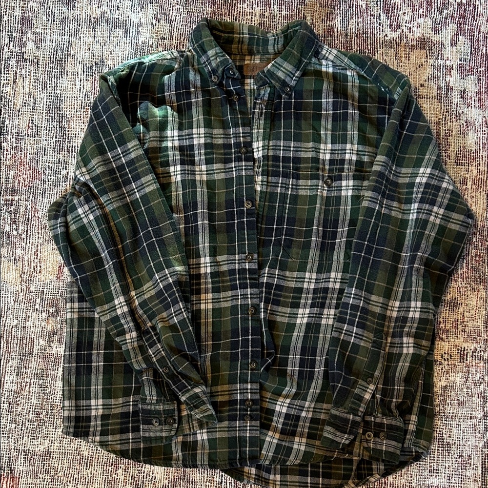 Faded Glory Men's Dark Green and Navy Plaid Shirt